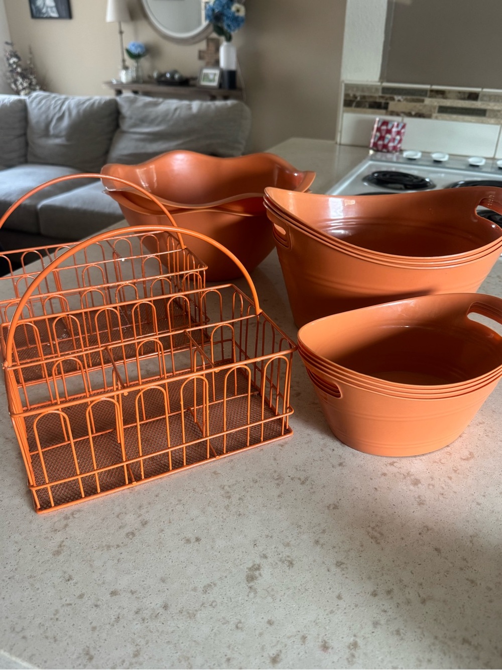Orange Home Accent Serving Tubs and Carrier Set